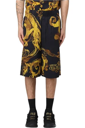 VERSACE Korte broeken, Heren, Veelkleurig, L, Barok Print Stijlvolle Gouden Shorts
