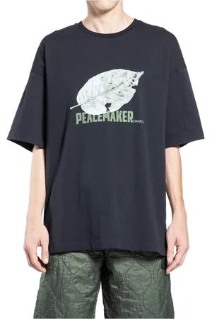OAMC Tops, Heren, Zwart, XL, Katoen, Seizoensbladprint Zwarte T-shirt
