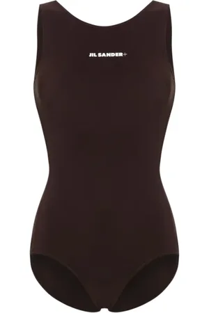 Jil Sander Badkleding, Dames, Bruin, M, Aarde Badpak Logo Print