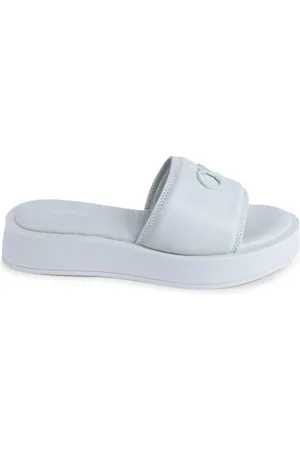 Calvin Klein Schoenen, Dames, Groen, 38 EU, Leer, Groene Leren Casual Slides