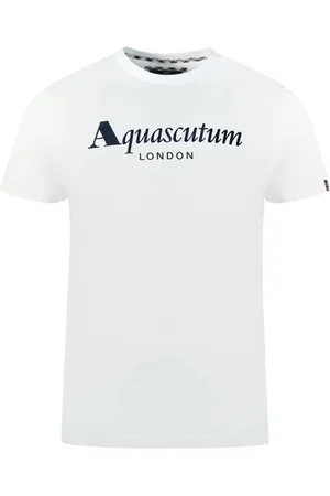 Aquascutum Tops, Heren, Wit, L, Katoen, Katoenen T-shirt met Union Jack-vlag