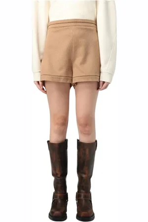 Max Mara Korte broeken, Dames, Bruin, S, Wol, Kameel Wollen Shorts