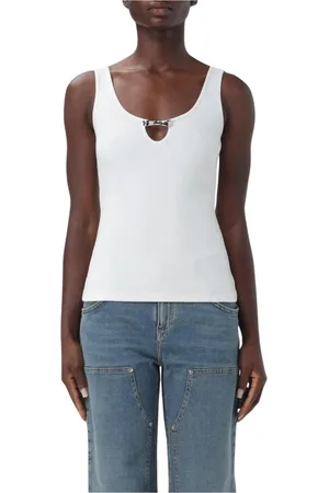 BLUMARINE Tops, Dames, , S, Katoen, Geribbelde tanktop met sleutelgatdetail