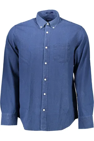 GANT Overhemden, Heren, Blauw, S, Katoen, Blauw Katoenen Overhemd, Lange Mouwen, Regular Fit