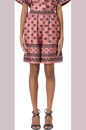 Dolce & Gabbana Korte broeken, Dames, Roze, 2Xs, Roze Logo Print Zijden Shorts