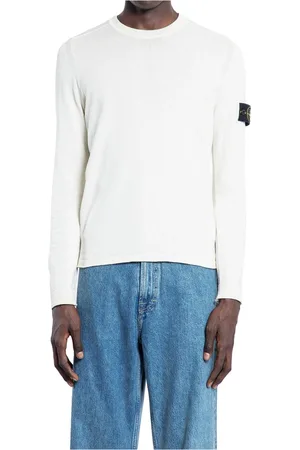 Stone Island Truien, Heren, Wit, XL, Katoen, Ivoor Katoen Gebreide Crew Neck Sweater