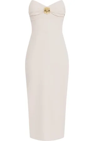 Elisabetta Franchi Kleedjes, Dames, Wit, M, Polyester, Stijlvolle Mix van Polyester en Elastaan