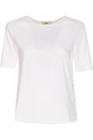 HERNO Tops, Dames, Wit, L, Katoen, Monogram Katoenen T-shirt met Lurex Details