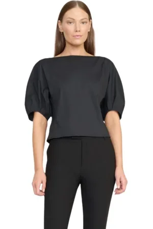 Staud Blouses & Shirts, Dames, Zwart, L, Katoen, Ballonmouw Boothals Katoenen Top