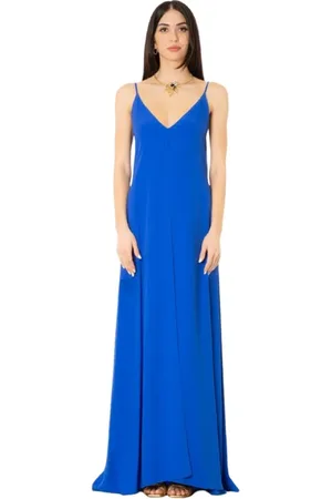 SIMONA CORSELLINI Kleedjes, Dames, Blauw, XL, Elegante Lange Jurk in Elektrisch Blauw