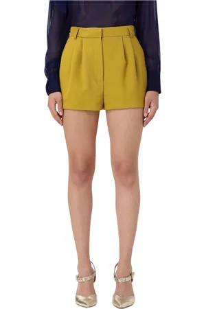 Elisabetta Franchi Korte broeken, Dames, Geel, M, Polyester, Stijlvolle High Waist Shorts