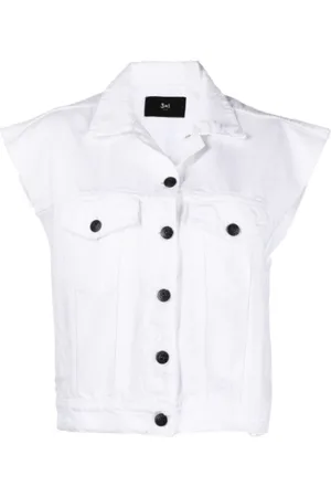 3x1 Jassen, Dames, Wit, M, Denim, Witte Denim Mouwloze Button-Up Gilet