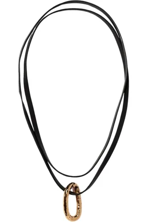 Jil Sander Accessoires, Dames, Zwart, ONE Size, Gouden Hanger Ketting Gehamerd Ovaal