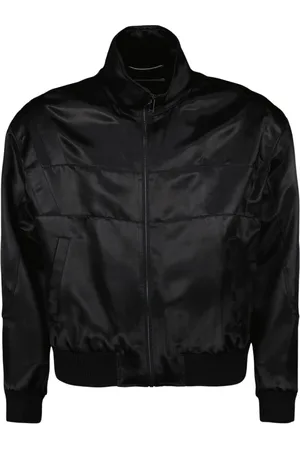 Saint Laurent Jassen, Heren, Zwart, XL, Satijn, Satin Bomberjack met geborduurd logo