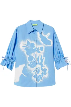 Twin-Set Blouses & Shirts, Dames, Blauw, S, Katoen, Heldere Blauwe Bloemenprint Shirt