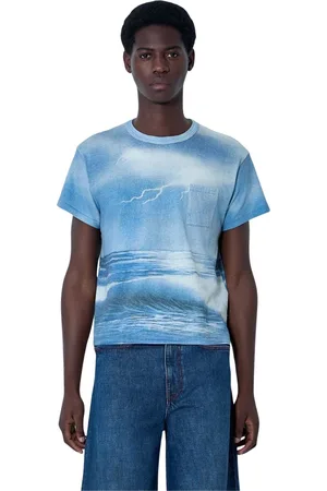 ERL Tops, Heren, Blauw, M, Katoen, Storm Gebreid T-shirt