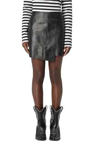 Karl Lagerfeld Rokken, Dames, Zwart, S, Leren Wrap Mini Rok