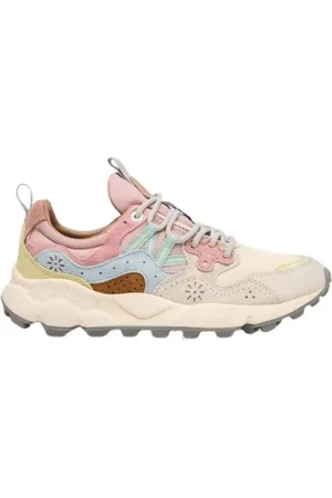 Flower Mountain Schoenen, Dames, Veelkleurig, 36 EU, Suède, Beige Stoffen Sneakers met Kurk Binnenzool