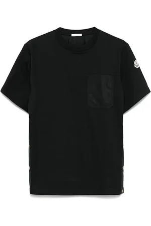 Moncler Tops, Dames, Zwart, M, Zwarte T-shirts en Polos met Logo Patch