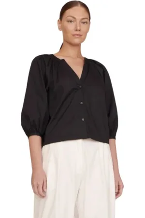 Staud Blouses & Shirts, Dames, Zwart, S, Katoen, Puffed Sleeve Cotton Button-Down Top