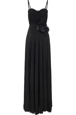 Elisabetta Franchi Kleedjes, Dames, Zwart, L, Zwarte avondjurk met bloemenborduursel