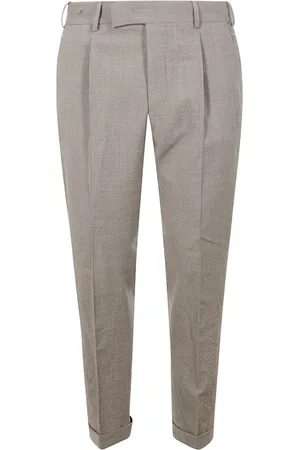 PT Torino Broeken, Heren, Grijs, M, Wol, Witte op maat gemaakte broek voor heldere looks
