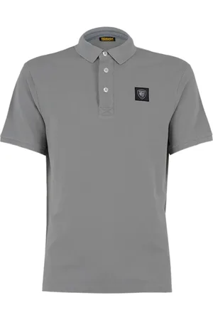 Blauer Tops, Heren, Grijs, L, Katoen, Logo Schild Polo Shirt Grijs Mannen