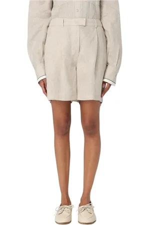 Brunello Cucinelli Korte broeken, Dames, , S, Linnen, Geplooide Relaxte Shorts