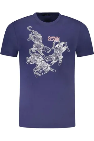 Roberto Cavalli Tops, Heren, Blauw, M, Katoen, Premium katoenen T-shirt met gedurfd print