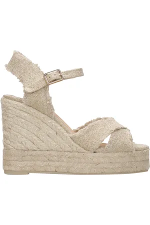 Castaner Schoenen, Dames, Geel, 38 EU, Linnen, Gouden Linnen Leren Plateau Sandalen