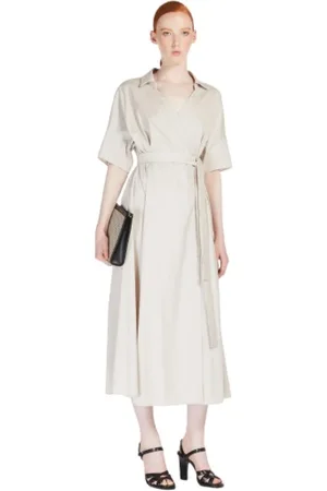 Max Mara Kleedjes, Dames, Wit, S, Katoen, Wikkeljurk van Stretch Poplin Stof