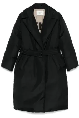 Fendi Mantels, Dames, Zwart, S, Polyester, Zwarte Geborduurde Jas met Riem