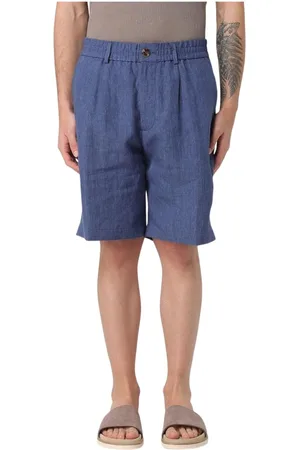 Brunello Cucinelli Korte broeken, Heren, Blauw, M, Linnen, Casual Linnen Shorts