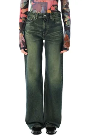 OUR LEGACY Jeans, Dames, Groen, W29, Katoen, Groene Wide Leg Jeans