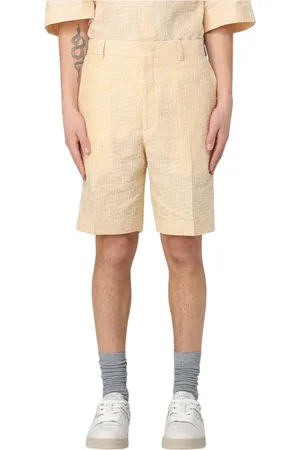Fendi Korte broeken, Heren, , M, Linnen, Gestreepte Linnen Stijlvolle Shorts