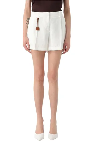 Elisabetta Franchi Korte broeken, Dames, , S, Linnen, Ivoor Linnen Geplooide Shorts
