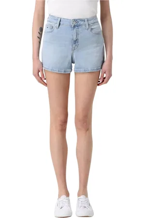 Tommy Hilfiger Korte broeken, Dames, Groen, W28, Denim, Denim shorts met rafelrand