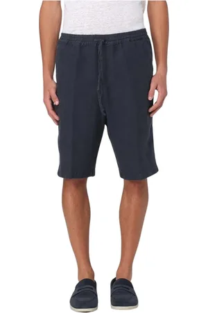 120% Lino Korte broeken, Heren, Blauw, L, Linnen, Linnen Trekkoordshorts met Relaxte Pasvorm
