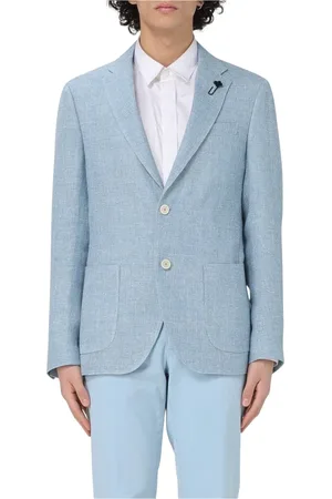 LARDINI Jassen, Heren, Blauw, 3Xl, Linnen, Blauwe Linnen Blazer Zakken