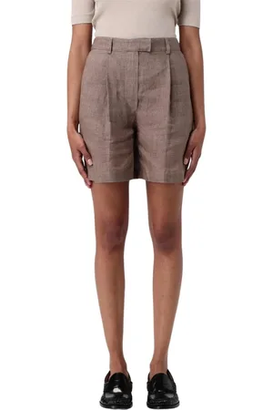 Brunello Cucinelli Korte broeken, Dames, Bruin, L, Linnen, Bruin Linnen Geplooide Shorts
