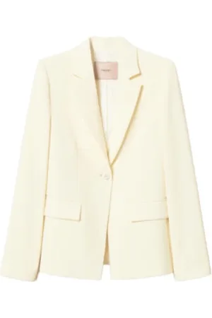 Twin-Set Jassen, Dames, Wit, M, Leer, Vanilla Blazer met Notched Kraag