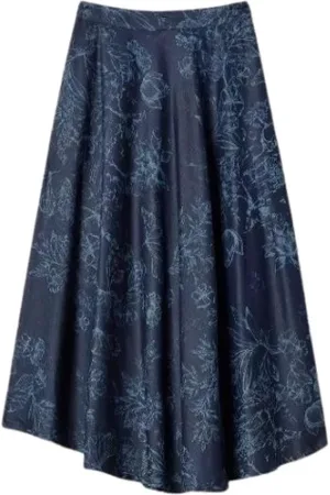 Twin-Set Rokken, Dames, Blauw, M, Denim, Bloemen Lange Spijkerrok