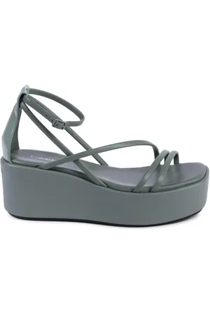 Calvin Klein Schoenen, Dames, Groen, 37 EU, Leer, Groene Plateau Sleehak Sandaal