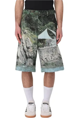 Msgm Korte broeken, Heren, Veelkleurig, M, Landschap Shorts
