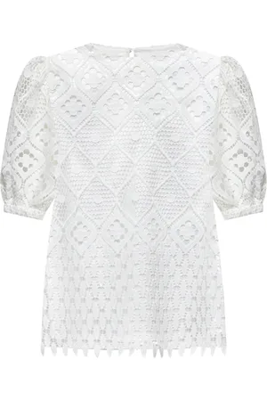 Silvian Heach Blouses & Shirts, Dames, Wit, M, Polyester, Blouse in geperforeerde kant met pofmouwen