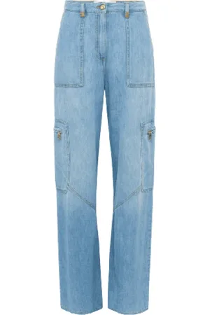 Elisabetta Franchi Jeans, Dames, Blauw, W27, Katoen, Cargo jeans met juweel detail