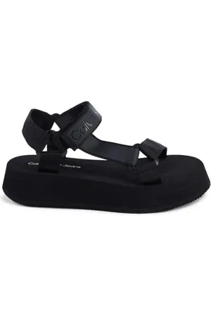 Calvin Klein Schoenen, Dames, Zwart, 40 EU, Polyester, Zwarte sportieve sandalen voor vrouwen
