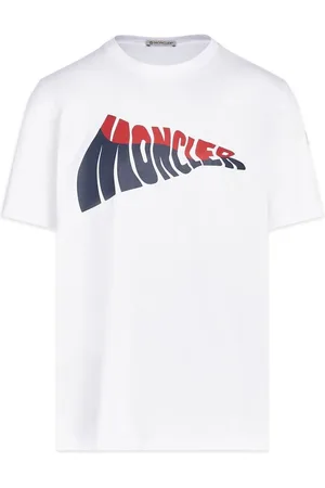 Moncler Tops, Heren, Wit, L, Katoen, Katoenen T-shirt Wit Ronde Hals