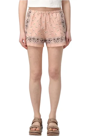 Palm Angels Korte broeken, Dames, Roze, M, Linnen, Print Linnen Shorts in Roze