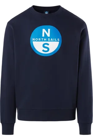 North Sails Sweatshirts & Hoodies, Heren, Blauw, S, Katoen, Biologisch Katoen Crewneck Sweatshirt Big Logo
